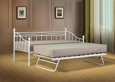 White Or Black Paris Metal Daybed Guest Bed With Trundle Mattress Option • £139.99