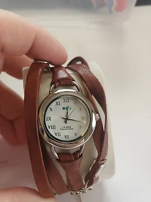 Ladies LA MER Collections Double Wrap Brown Leather SilverTone Watch 0ct23 64 • $16.99