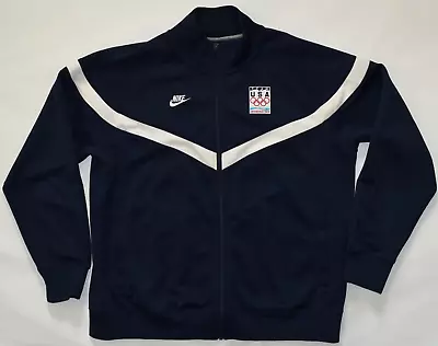 NIKE Team USA VANCOUVER 2010 OLYMPICS Navy Blue & White Track Jacket Mens XL • $36.99