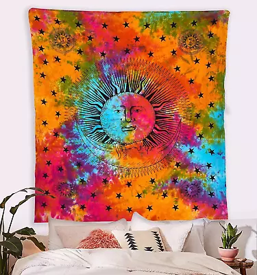 Tie Dye Mandala Tapestry Celestial Sun Moon Star Planet Bohemian Tapestry Tarot • $14.69