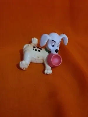 2  DISNEY 101 Dalmatian Puppy Dog Holding Red Bowl PVC Plastic Collectible Toy • £1
