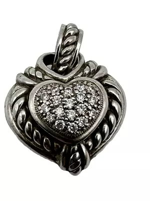 Judith Ripka Sterling Silver & Diamonique CZ Enhancer Heart Cable Pendant 1.25in • $59