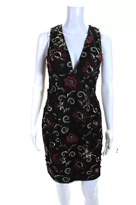 Aidan Aidan Mattox Womens Floral Embroidered Sleeveless Dress Black Red Size 4 • $45.74