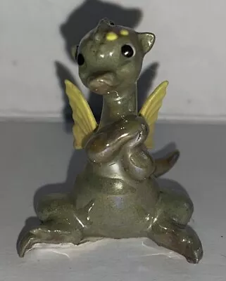 $12.95 • Buy Vintage Hagen-renaker Porcelain Minature Spotted Green Dragon With Yellow Wings