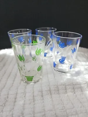 Vintage Kraft Swanky Swig Tulip Pots Juice Glasses X 4 Blue Green 1930s  • $21.78