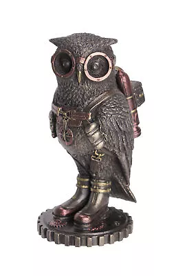 Cast Bronze Steampunk Fantasy Owl Hand Painted Jetpack Goggles Figurine Decor • $54.99