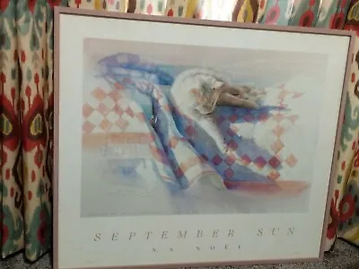 1987 N.A. Noel September Sun SIGNED Cat On Quilt Framed Art Print • $425