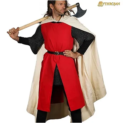 Hooded Cape Medieval Viking Cosplay Knight Cotton Canvas Costume Ecru Large • $69.99