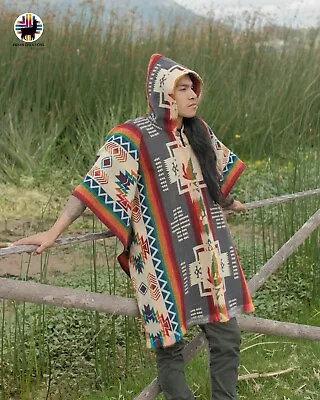 Alpaca Poncho (Gray Wolf Spirit) Handcrafted By Indigenous Hands. • $79.99
