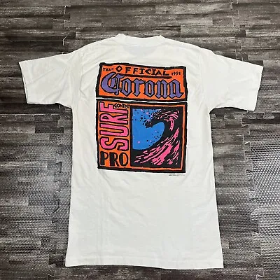 Vintage 1991 Corona Pro Surf Contest Graphic Tee White Medium Double Sided VTG  • $29.99