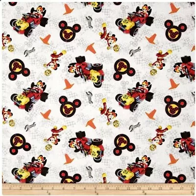 BTY Disney Mickey Mouse Friend Race Car Workshop Cotton Fabric By The Yard  • $9.50