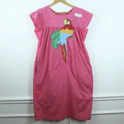 FLAWS Vintage Mexican Peasant Dress Parrot Applique Bird MuuMuu Pink M L Boho • $21
