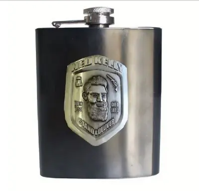 Ned Kelly Birthday Gunmetal Grey Stainless Steel Hip Flask Face Badge 190ml • $29.95