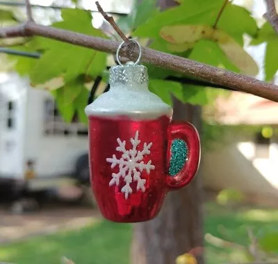 Miniature Mini  Mercury Glass Christmas Ornament Snowflake Cup Of Cocoa Nwot • $7.50