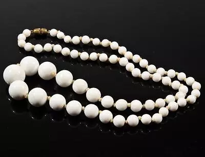 Vintage Czech Hand Knotted Deco Necklace Gradual White Round Glass Beads 22   • $20