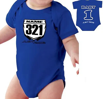 Motocross Baby Number Plate One Piece Shirt Infant Mx Just Ride Yamaha Yz Blue • $25.99