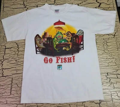VTG Bass Fish Fishing Poker Table Gildan Heavy Cotton Shirt T-Shirt Mens Med • $21.24