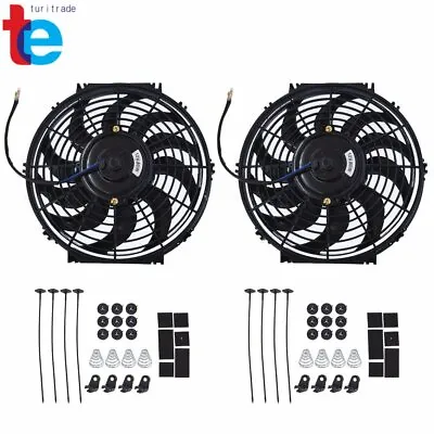 2x 12  Electric Radiator Cooling Slim Fans Push Pull Mount 12V Universal • $36.11