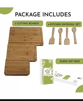 Bamboo Cutting Board 3 Piece Set Wood Chopping Boards Serve MeatVeggiesCheese • $19.99