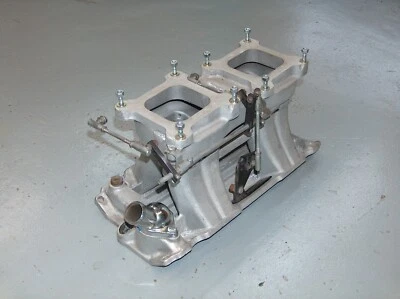 $695 • Buy Edelbrock SB Chevy Finned Street Tunnel Ram Intake Manifold 2840 TR1Y W/Linkage