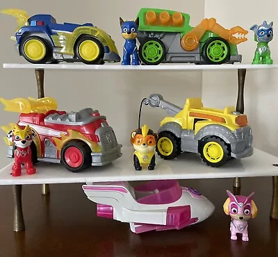Paw Patrol Mighty Pups Charged Up Lot Of 5 Light Up Vehicles W/Figures~All Work • $58