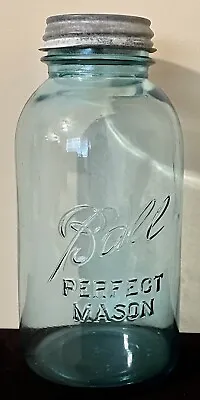 Vintage Ball Perfect Mason Blue Half Gallon Canning Jar W/ Zinc Lid  #4 • $20