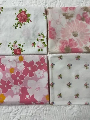 Vintage Floral Sheet Fabric Pieces In PINKS - 18x18  • $2.95