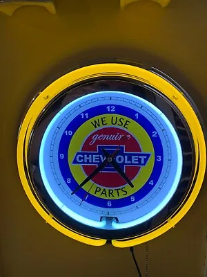 Chevy Chevrolet Motors Auto Garage Man Cave YELLOW Neon Wall Clock Sign • $169.99