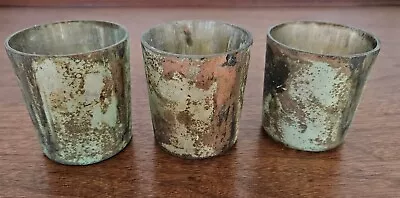 3 Votive Candle Holders Glass Sassi Mercury Glass Turquoise Brown Patina • $12
