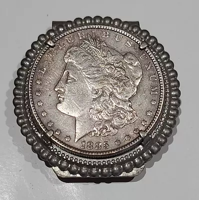 Vintage 1885 MORGAN Silver Dollar Money Clip Set In Silver Tone Setting • $99.95