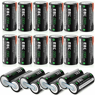 EBL Lot Sub C Cell 1.2V 2300mAh NiCd Rechargeable Battery W/Tap For Power Tool • $26.99