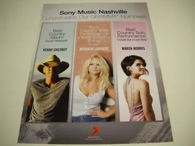 KENNY CHESNEY Miranda Lambert MAREN MORRIS Sony Nashville 2017 Promo Poster Ad • $9.95