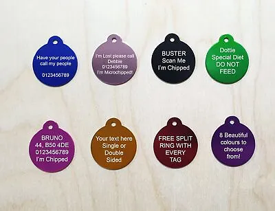 Personalised Dog Cat Tag Round ID Disc Tags - FREE Engraving Pet Collar Engraved • £2.95