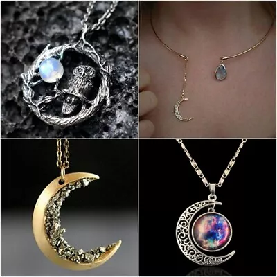 925 Silver Wedding Necklace Moon Pendant Cubic Zirconia Women Jewelry Gifts • $2.88