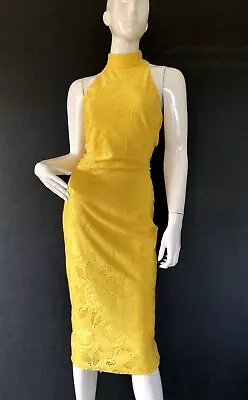 𝅺VAVA Voom Yellow Mock Neck Eyelet Midi Sleeveless Dress Size Medium • $39