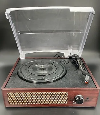 Vinyl Record Player 3-Speed Bluetooth Suitcase Portable Belt-Driven Brown Tested • $22.45