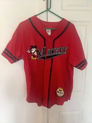 Vintage The Disney Store Micky Mouse Baseball Shirt Jersey Red Size Medium Adult • $19.99