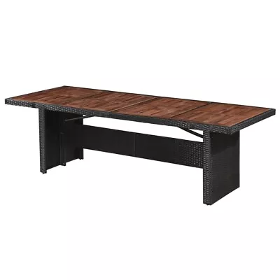 Garden Large Black Rattan Table Solid Wood Top 8 Seater Dining Outdoor Furniture • £280.79