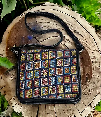 Vintage Spilene 70's Tapestry Purse Carpet Bag Checkered Strap Shoulder USA • $19.95