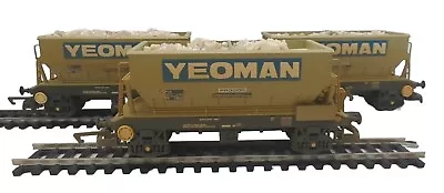 Rake Of 3x Weathered Hornby OO Gauge R6511 Yeoman PGA Hopper Wagons W/ Load (A)  • £50