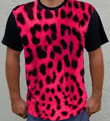 Hipster Animal Pink Leopard Fur Print Front Men's Short Sleeve Basic Tee T-Shirt • $24.99