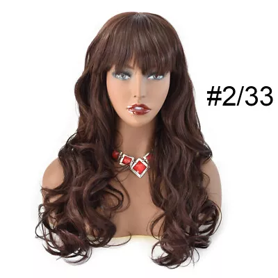 Long Wavy Fashion Cosplay Party Women Wig Bangs Synthetic Black Brown Hair 26  • $15.99