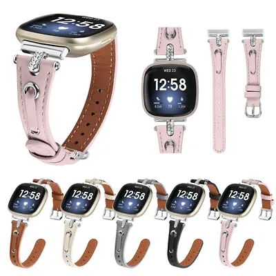 For Fitbit Versa 3/4 Sense 2 Genuine Leather Bracelet Band Rhinestones Strap • $21.58