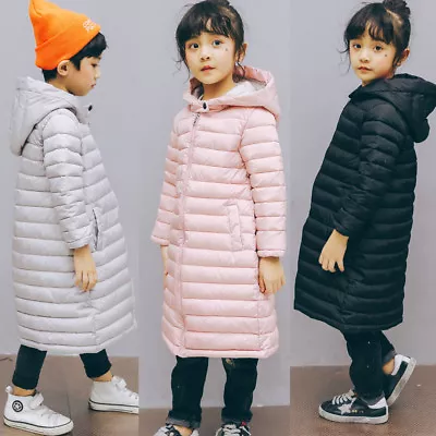 Kids Girls Coat Long Padded Down Quilted Jacket Puffer Hooded Warm Parka Winter • £23.55