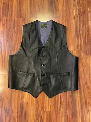 Vintage Mr Bick Black Leather Vest Western Style Mens Sz 46 Lined Motorcycle  • $39.99