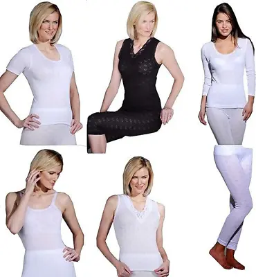 Womens Brushed Cotton Thermal Underwear Soft Vest Ladies Tops Pantee Long John • £6.49