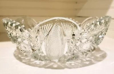 American Brilliant Cut Glass Vintage Crystal Salad Fruit Serving Bowl 9” Sawtoot • $24.98