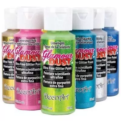 £6.49 • Buy DecoArt Glamour Dust Ultra Fine Glitter Paints - 2oz (59ml) - Buy 5, Get 5 Free!