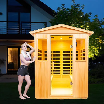 For 4Person Outdoor Far Infrared Sauna Basswood Wood Low EMF Detox Therapy 2050W • $3400