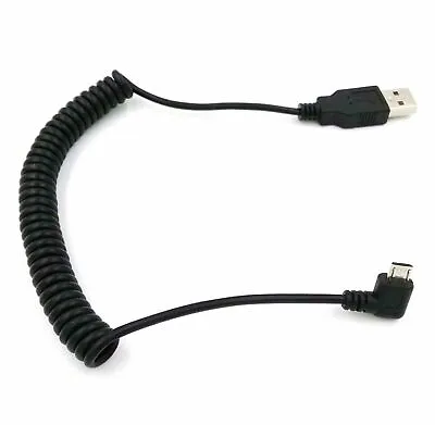 USB 2.0 Male To 90 Degree Left Angle Micro Male Spring Spiral Coiled Cable Cord  • £4.95